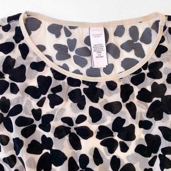 VS Sheer Long Sleeve Bodysuit with Black Velvet Floral Patterning - Picture 4 of 7